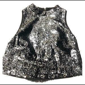 Navy Sequin Crop Top